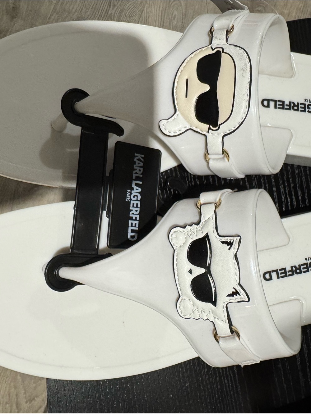 Karl Lagerfeld White Slide Sandals with Character Patches